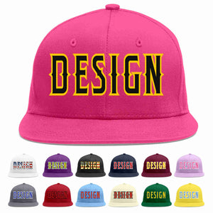 Custom Rose Red Black-Gold Flat Eaves Sport Baseball Cap Design for Men/Women/Youth