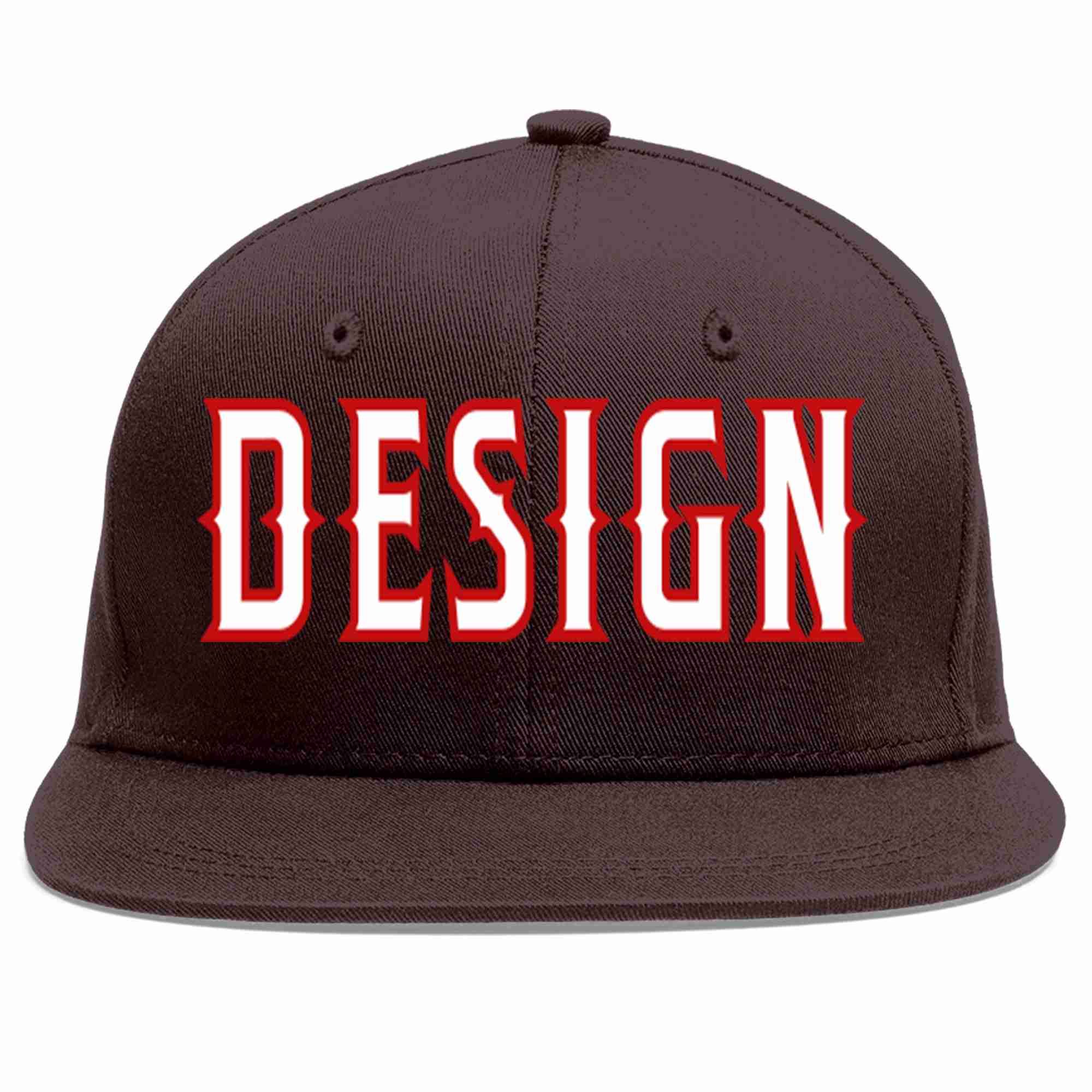 Custom Brown White-Red Flat Eaves Sport Baseball Cap Design for Men/Women/Youth