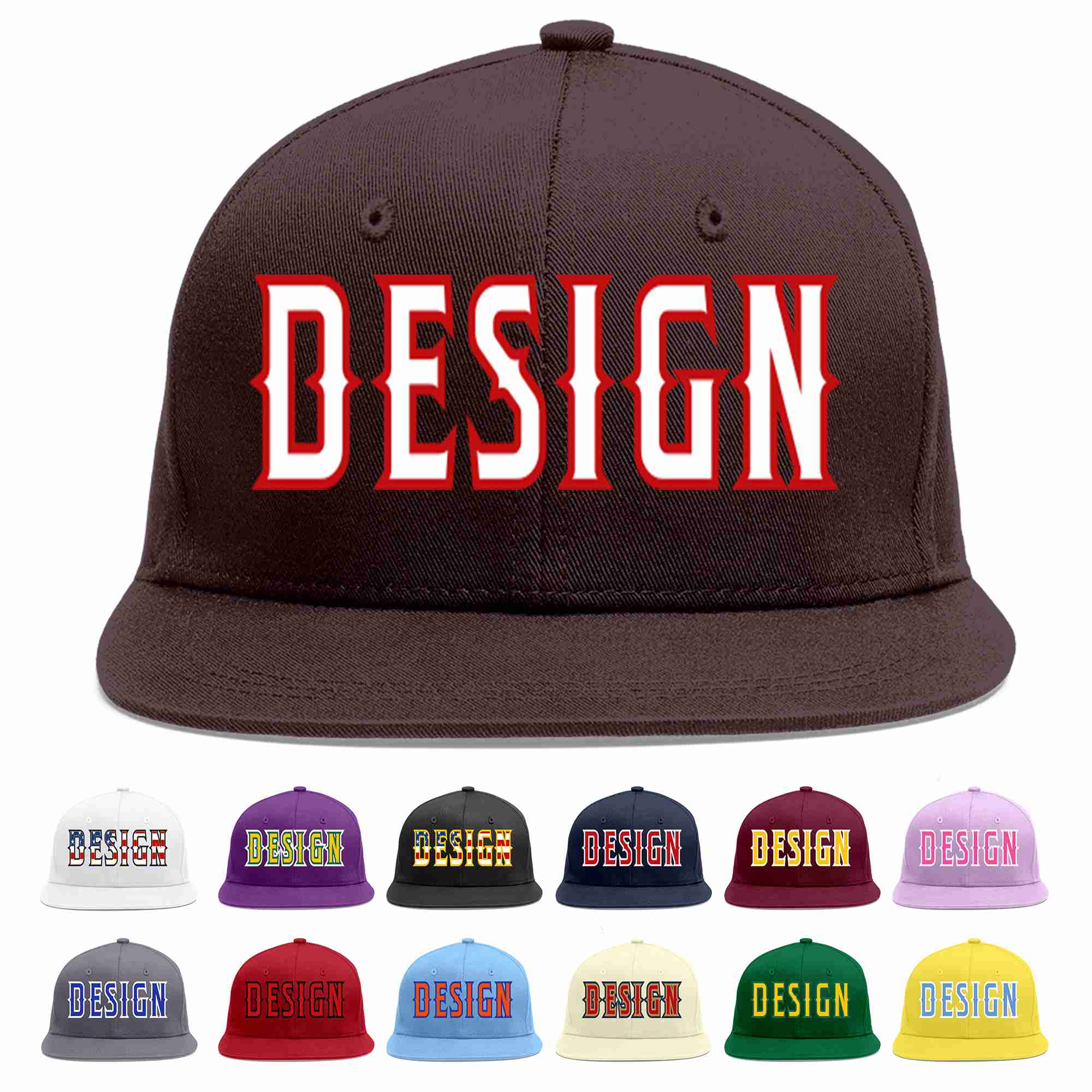 Custom Brown White-Red Flat Eaves Sport Baseball Cap Design for Men/Women/Youth