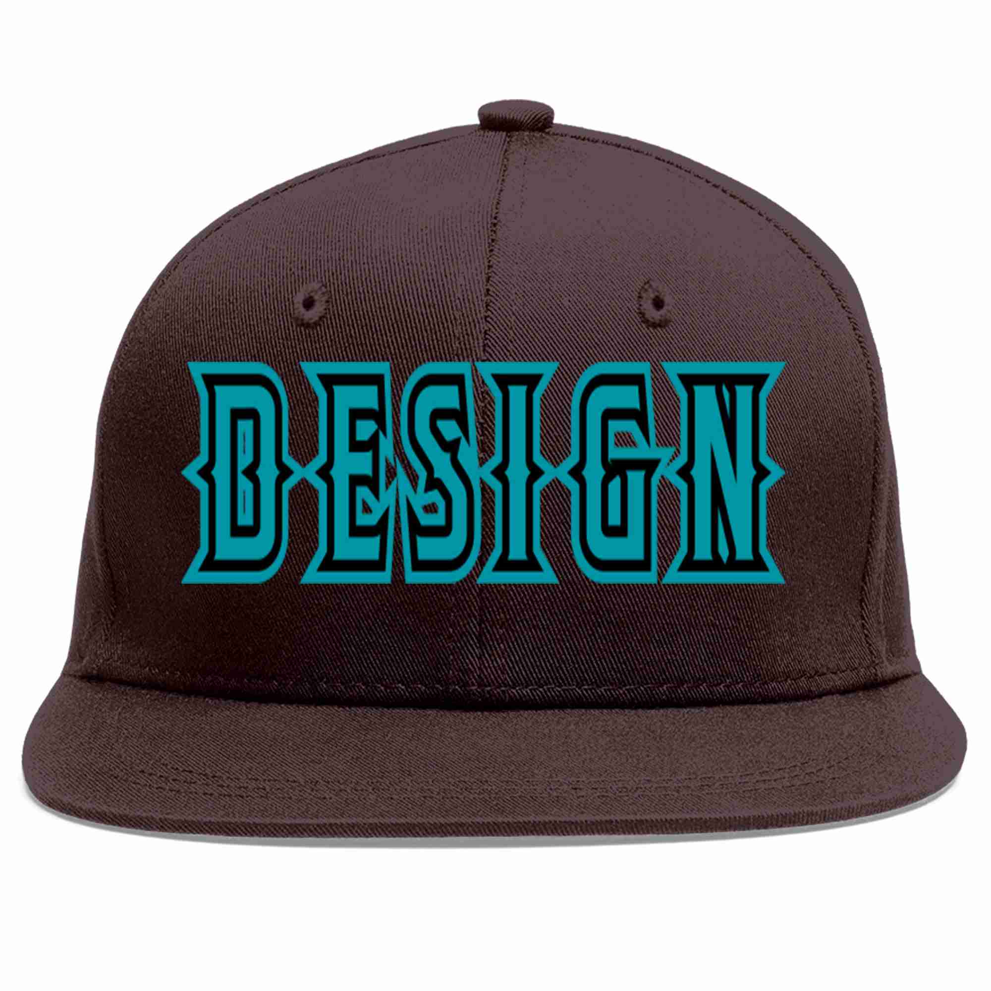 Conception personnalisée de casquette de baseball de sport à Eaves plates marron Aqua-noir pour hommes/femmes/jeunes