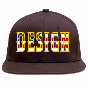 Custom Brown Vintage USA Flag-Gold Flat Eaves Sport Baseball Cap Design for Men/Women/Youth