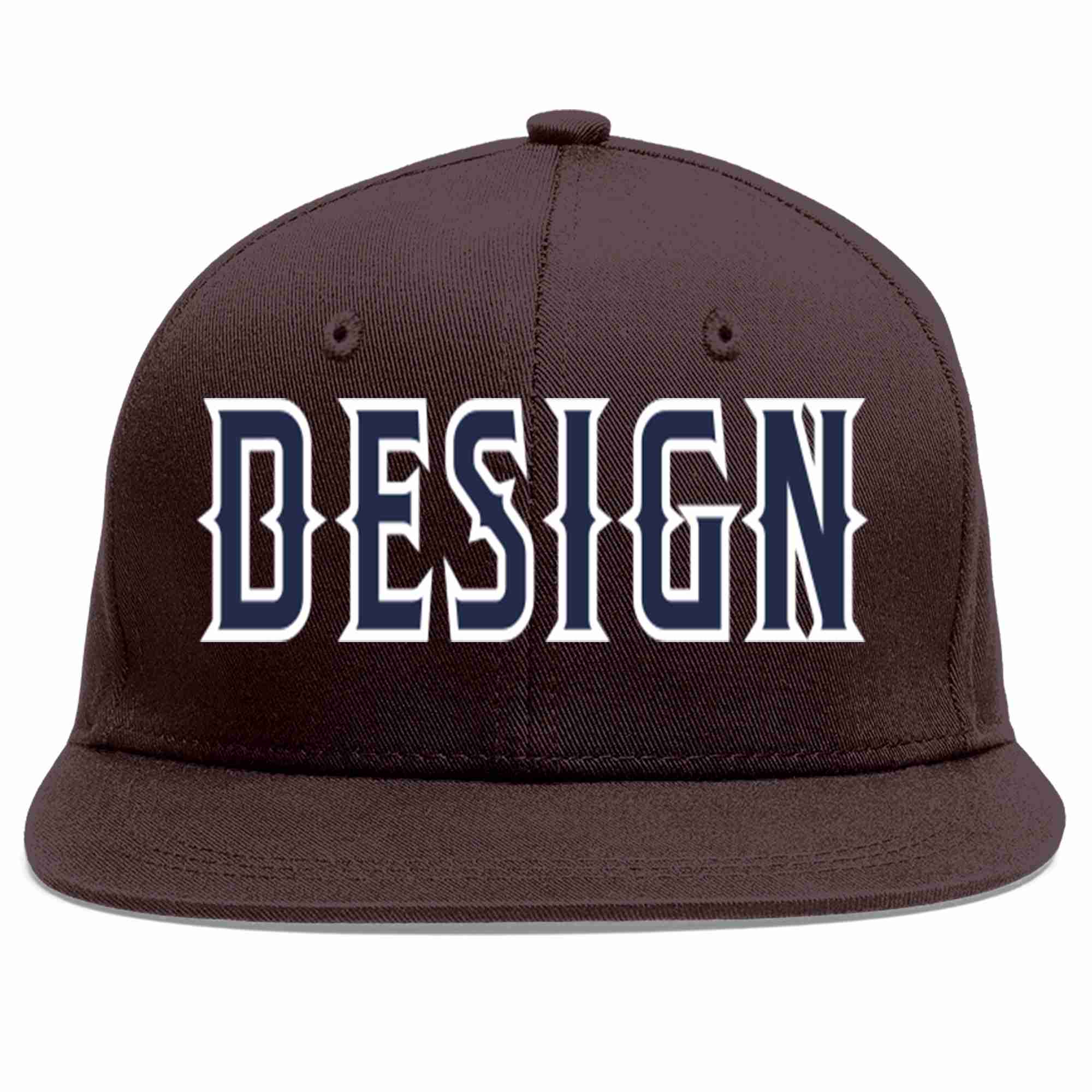 Custom Brown Navy-White Flat Eaves Sport Baseball Cap Design for Men/Women/Youth