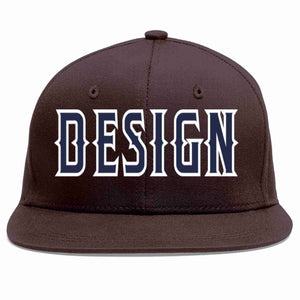 Custom Brown Navy-White Flat Eaves Sport Baseball Cap Design for Men/Women/Youth