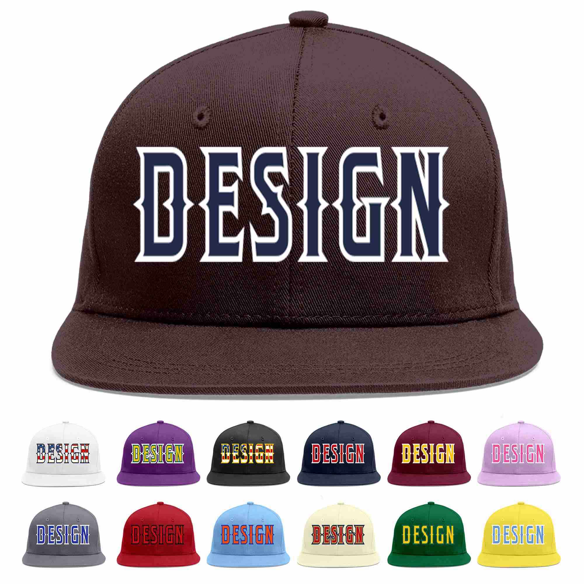 Custom Brown Navy-White Flat Eaves Sport Baseball Cap Design for Men/Women/Youth