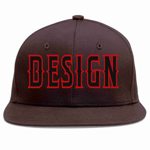 Conception personnalisée de casquette de baseball de sport à Eaves plates marron noir-rouge pour hommes/femmes/jeunes