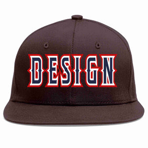 Custom Brown Navy-White Flat Eaves Sport Baseball Cap Design for Men/Women/Youth