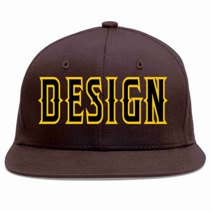 Custom Brown Black-Gold Flat Eaves Sport Baseball Cap Design for Men/Women/Youth