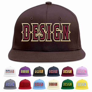 Custom Brown Crimson-Black Flat Eaves Sport Baseball Cap Design for Men/Women/Youth