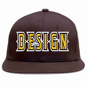 Custom Brown Gold-Black Flat Eaves Sport Baseball Cap Design for Men/Women/Youth