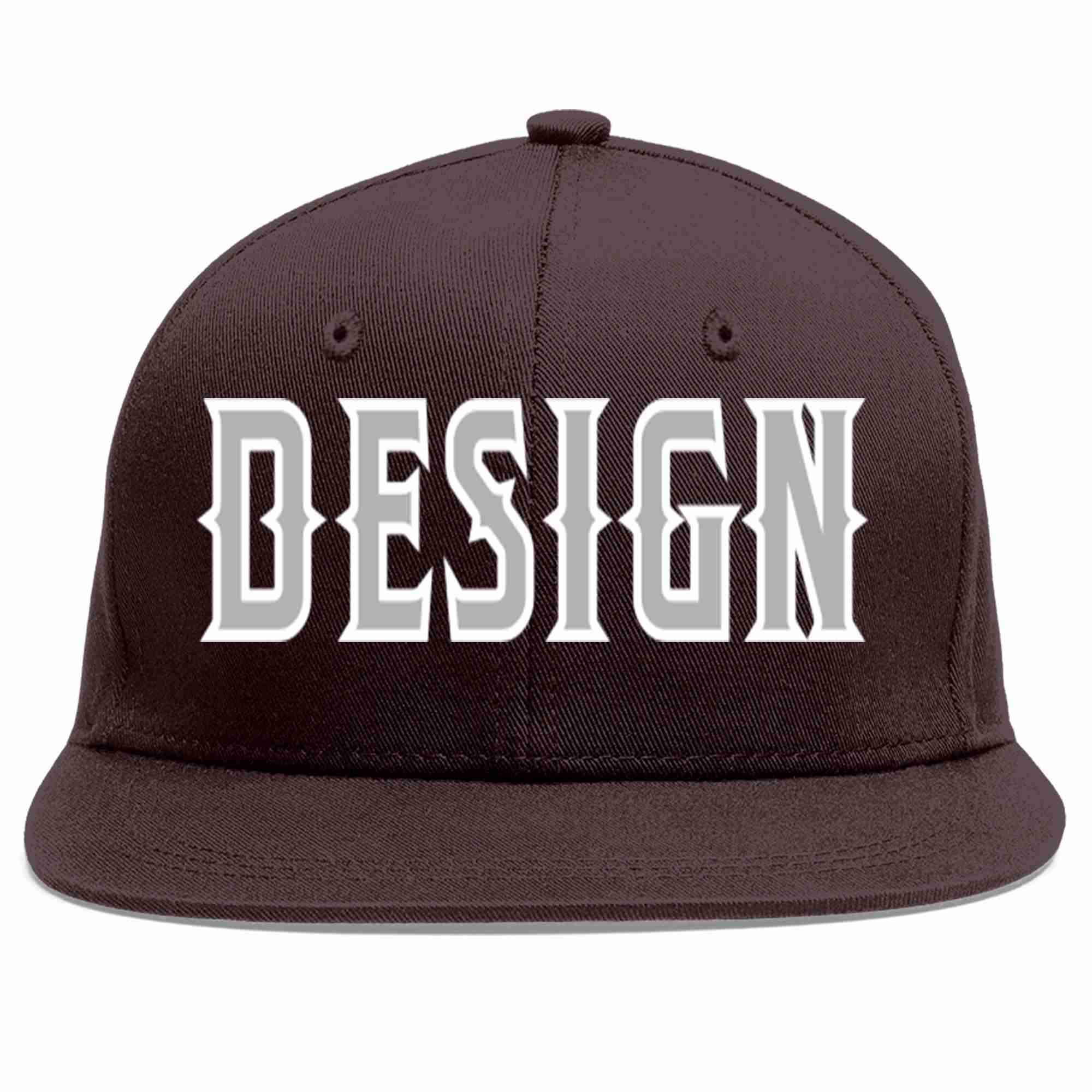 Custom Brown Gray-White Flat Eaves Sport Baseball Cap Design for Men/Women/Youth