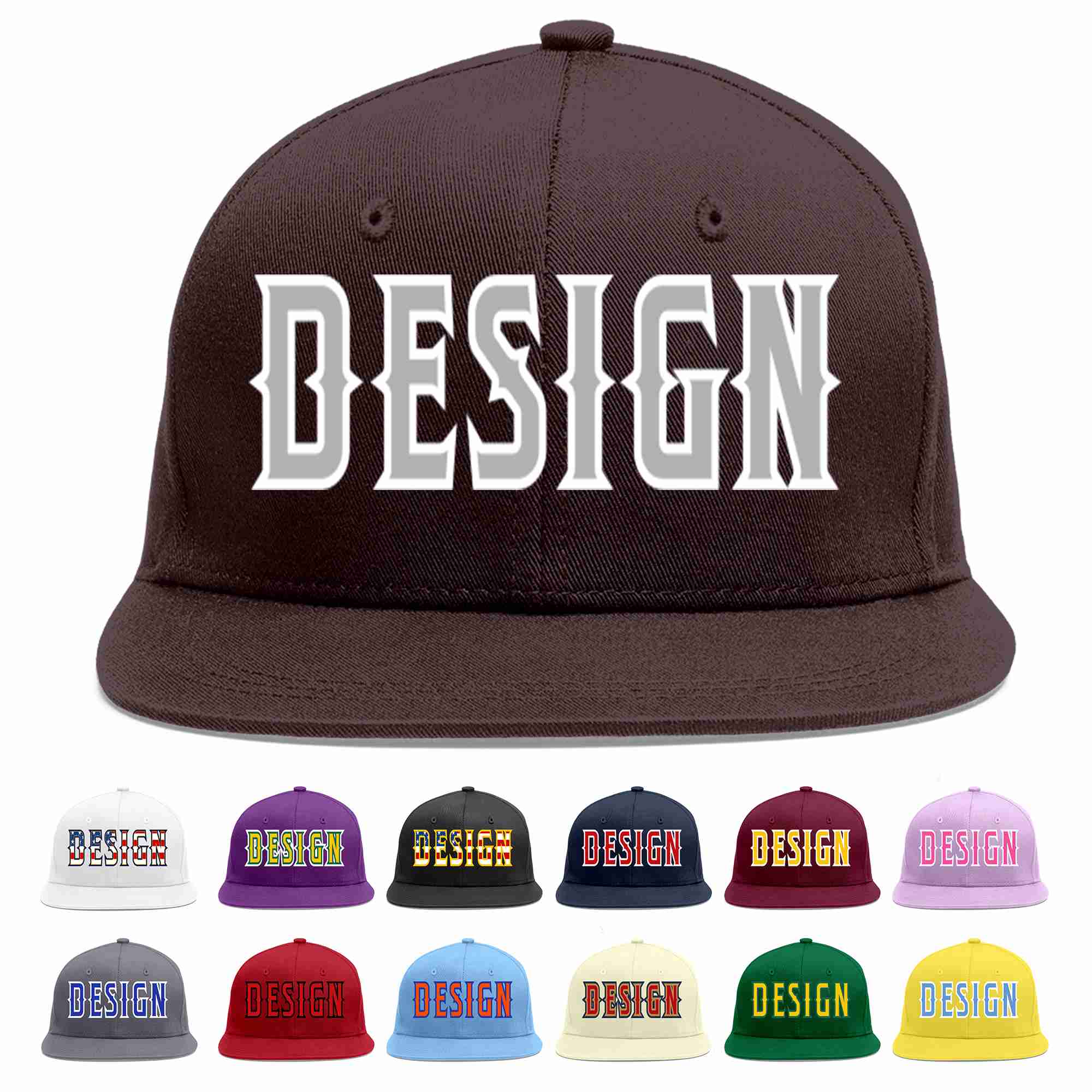 Custom Brown Gray-White Flat Eaves Sport Baseball Cap Design for Men/Women/Youth