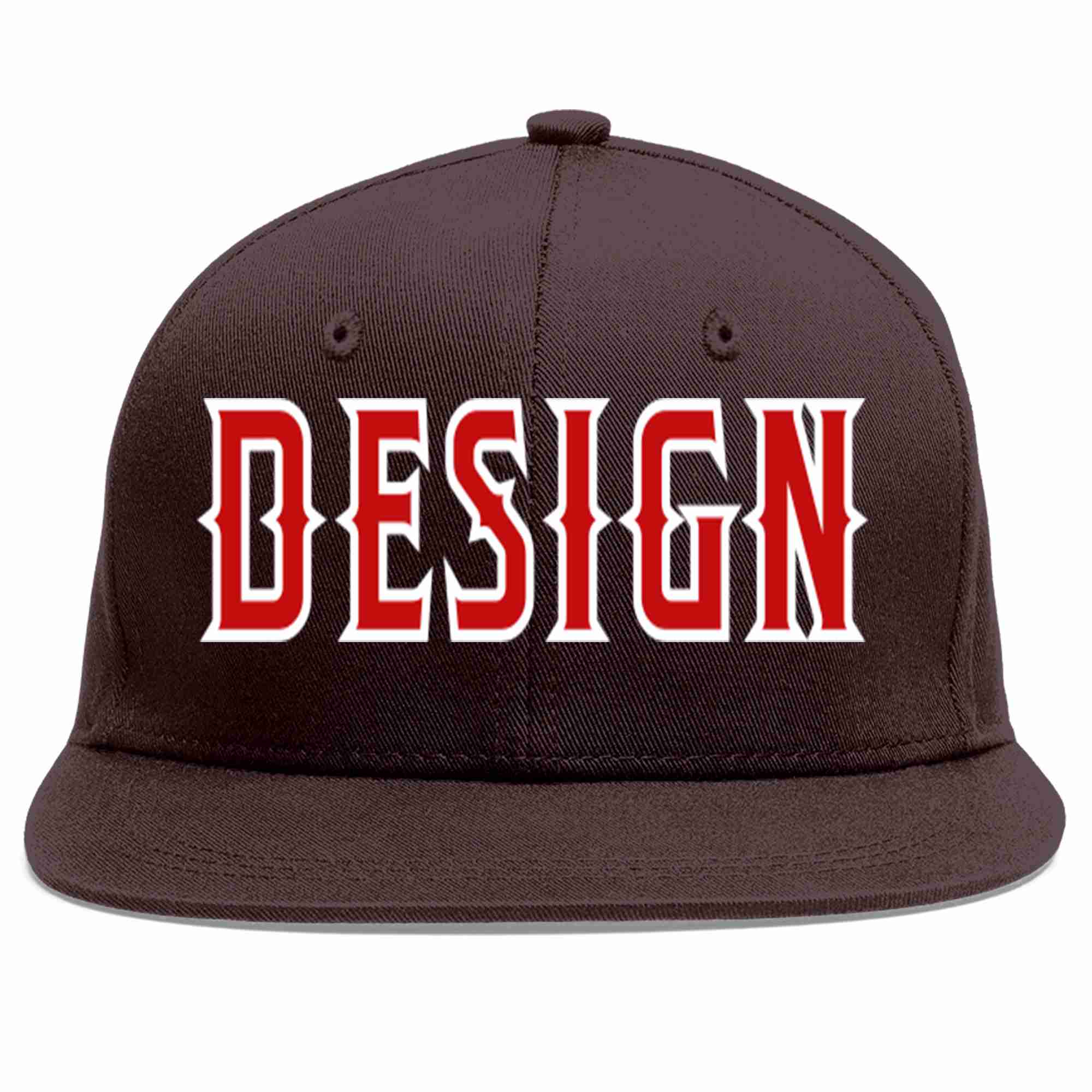 Custom Brown Red-White Flat Eaves Sport Baseball Cap Design for Men/Women/Youth