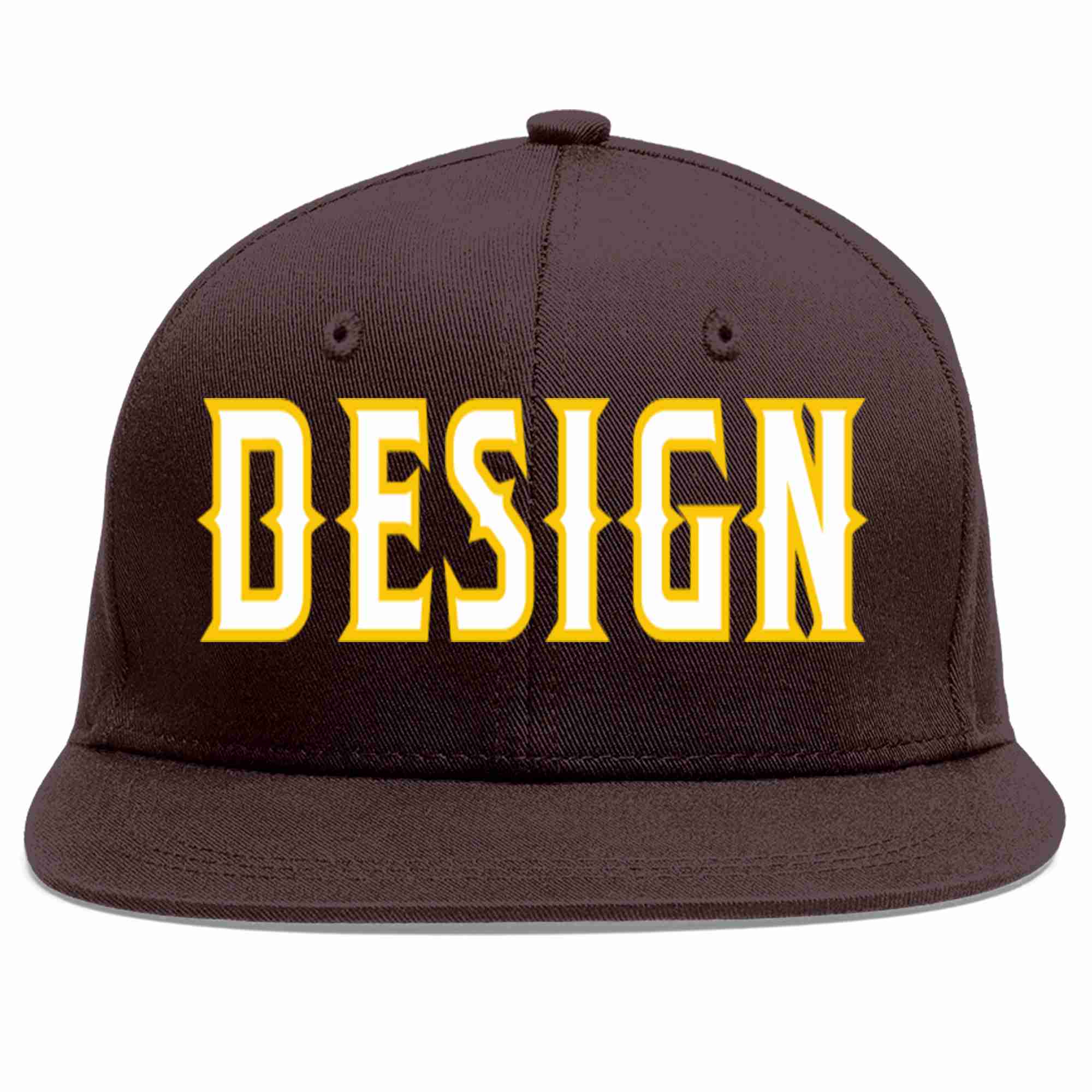 Custom Brown White-Gold Flat Eaves Sport Baseball Cap Design for Men/Women/Youth