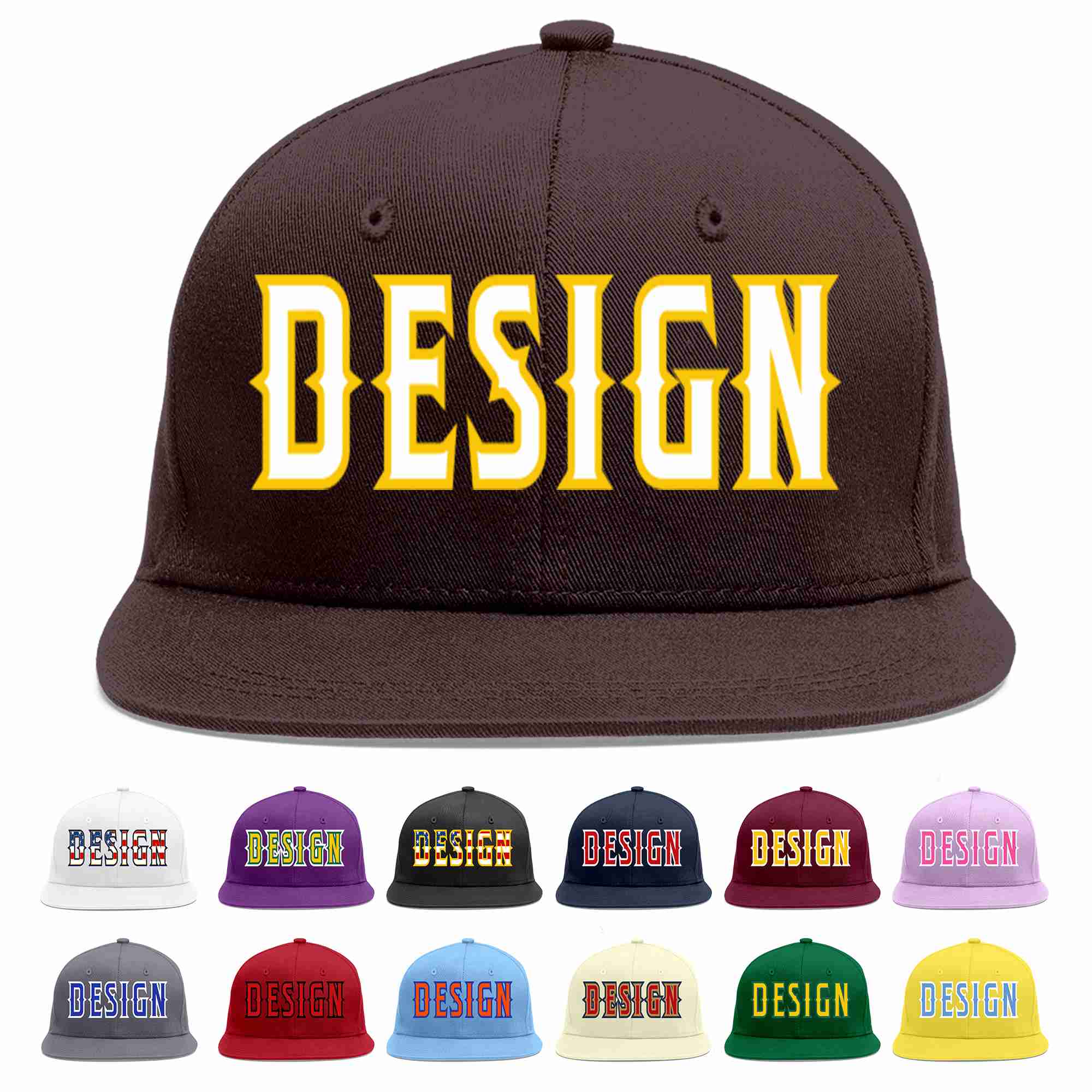 Custom Brown White-Gold Flat Eaves Sport Baseball Cap Design for Men/Women/Youth