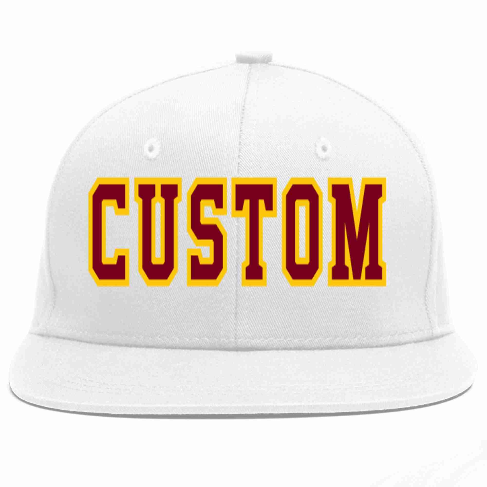 Custom White Crimson-Gold Casual Sport Baseball Cap