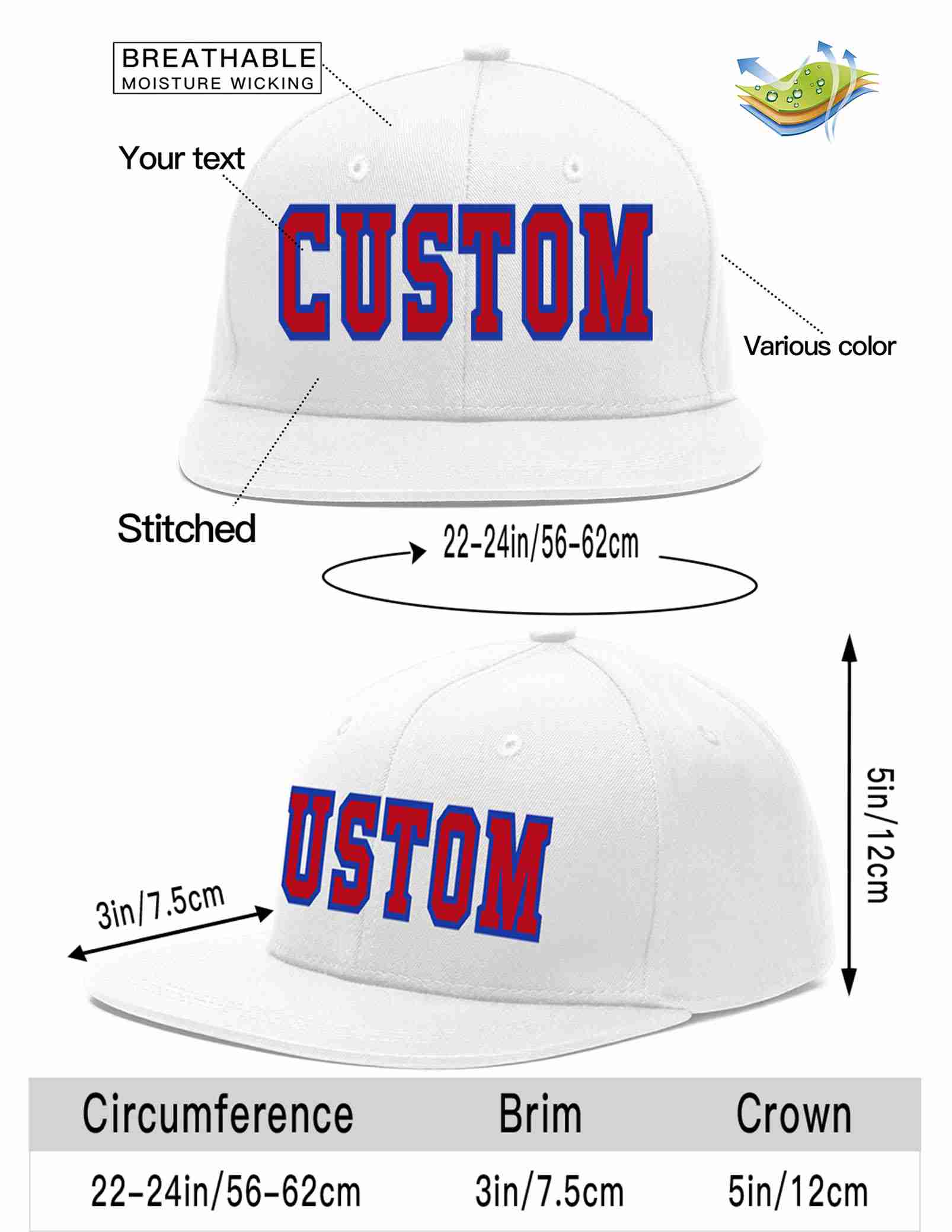 Custom White Red-Royal Casual Sport Baseball Cap