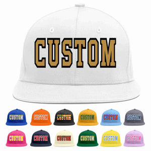 Custom White Old Gold-Black Casual Sport Baseball Cap