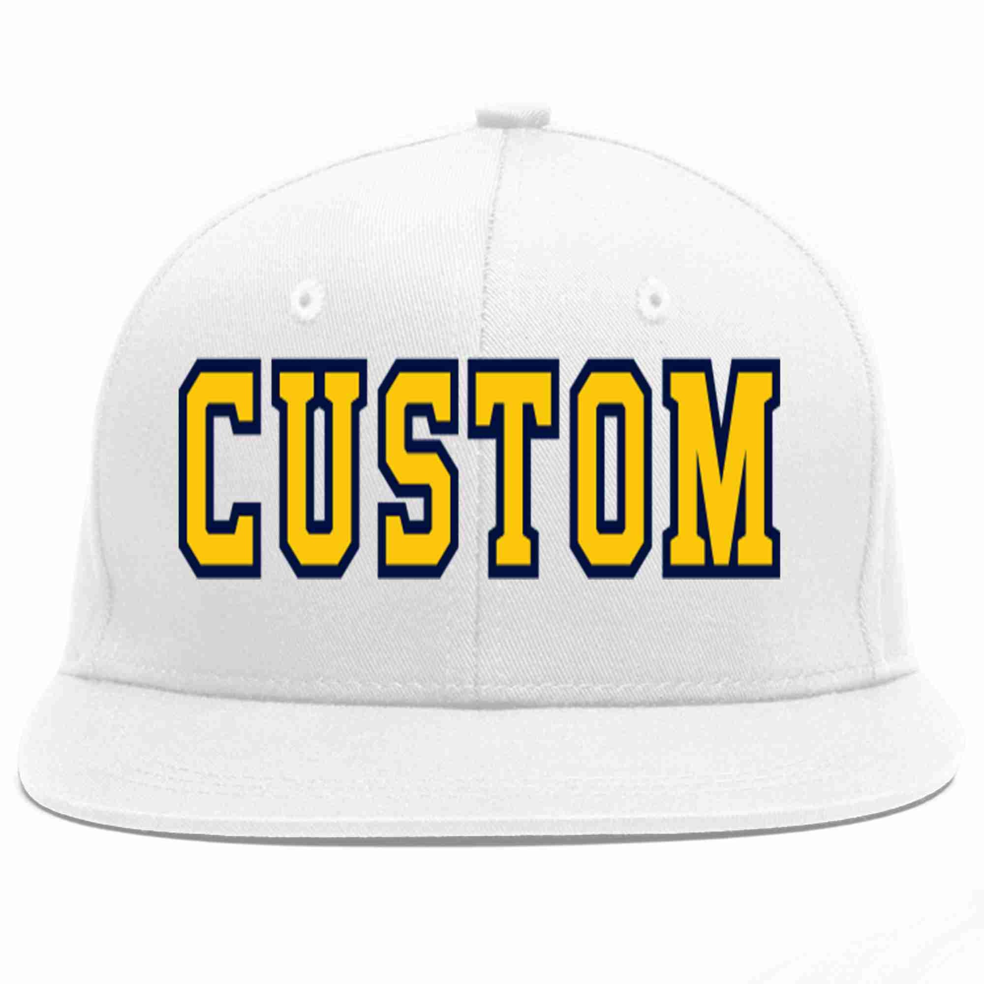 Custom White Gold-Navy Casual Sport Baseball Cap