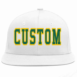 Custom White Kelly Green-Gold Casual Sport Baseball Cap