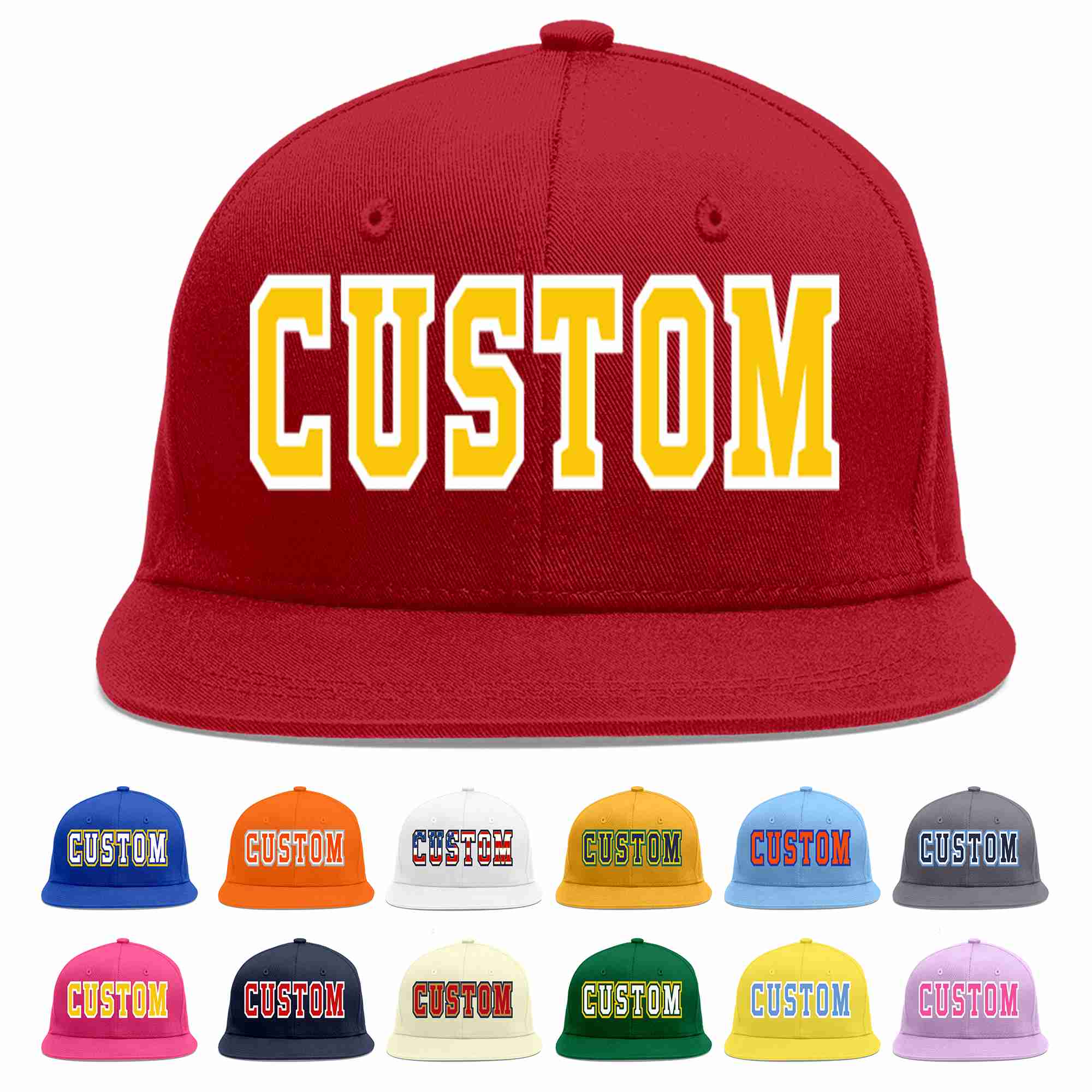 Casquette de baseball sport décontractée rouge or-blanc personnalisée