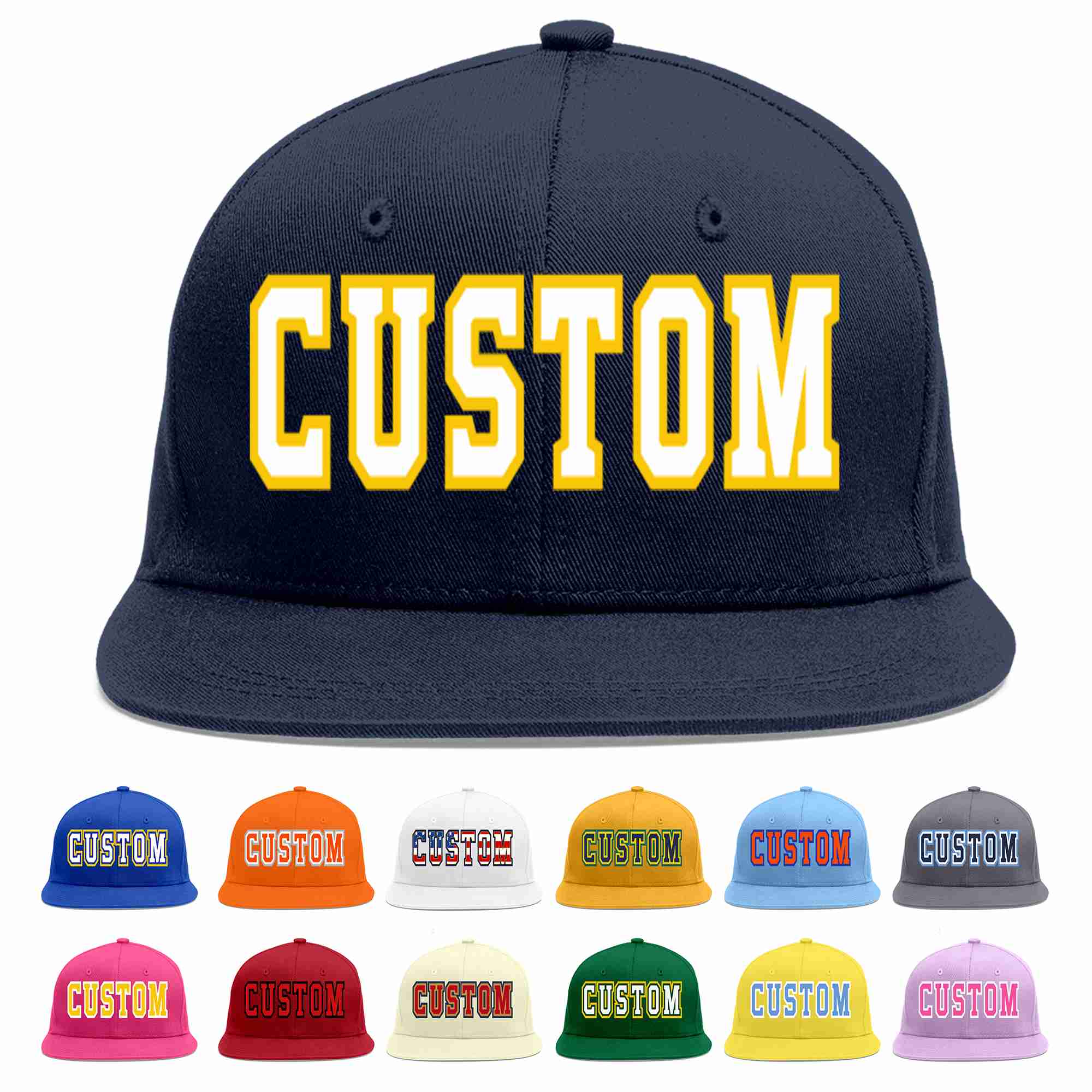 Custom Navy White-Gold Casual Sport Baseball Cap