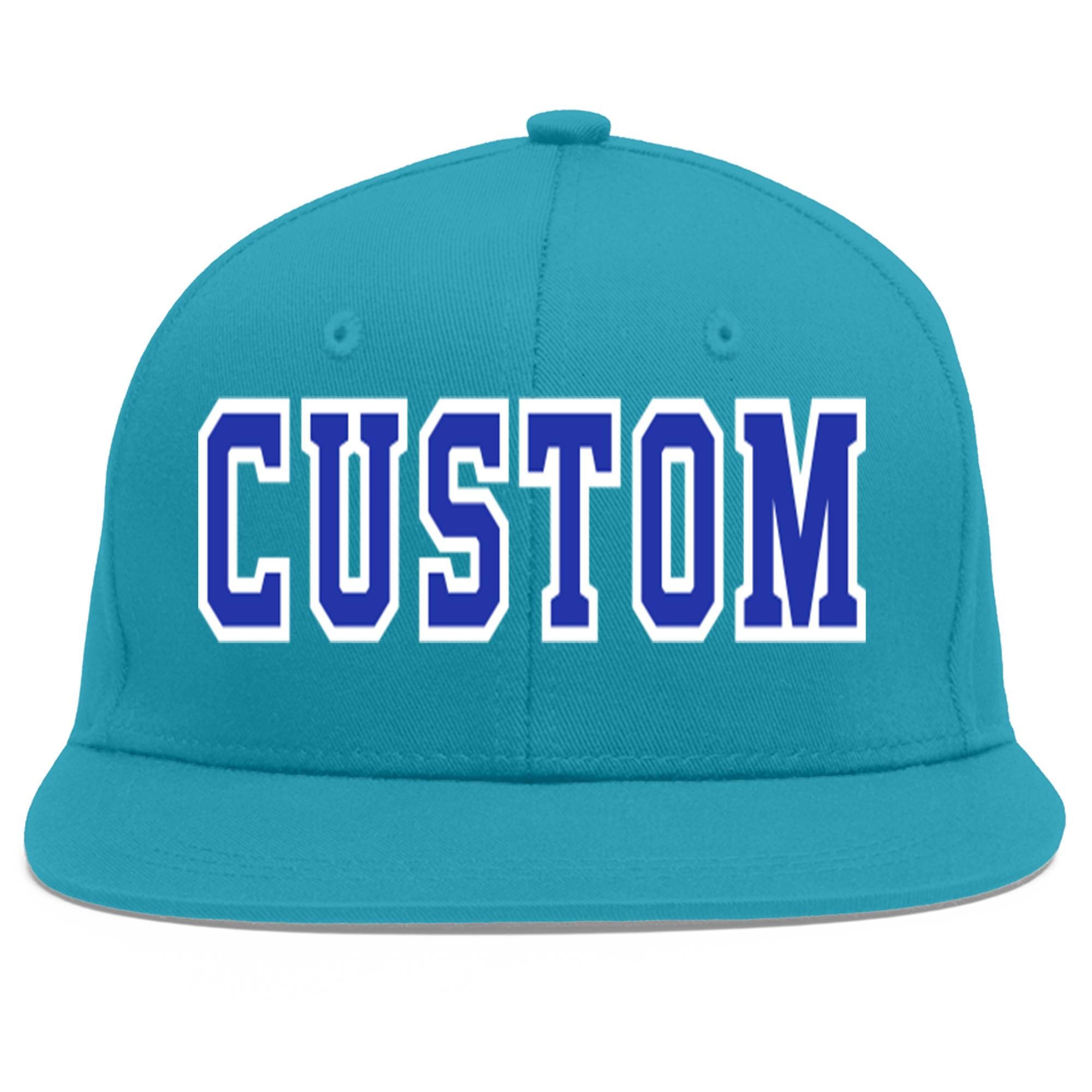 Casquette de baseball personnalisée Aqua Royal-White Flat Eaves Sport