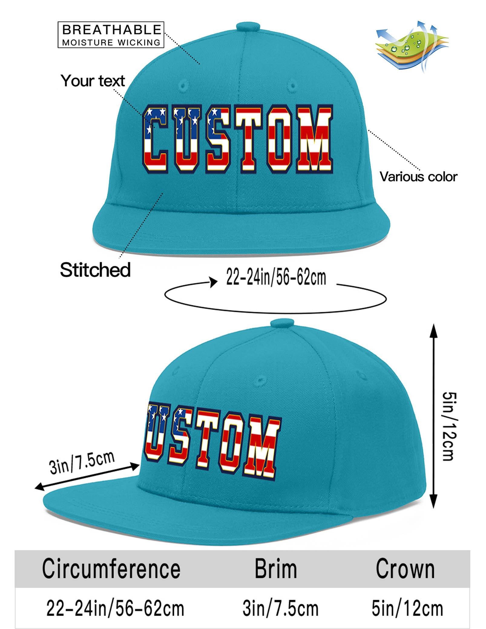 Custom Aqua Vintage USA Flag-Gold Flat Eaves Sport Baseball Cap