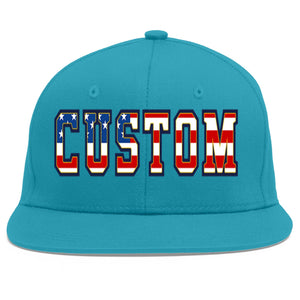 Casquette de baseball de sport personnalisée Aqua Vintage USA Flag-Gold Flat Eaves