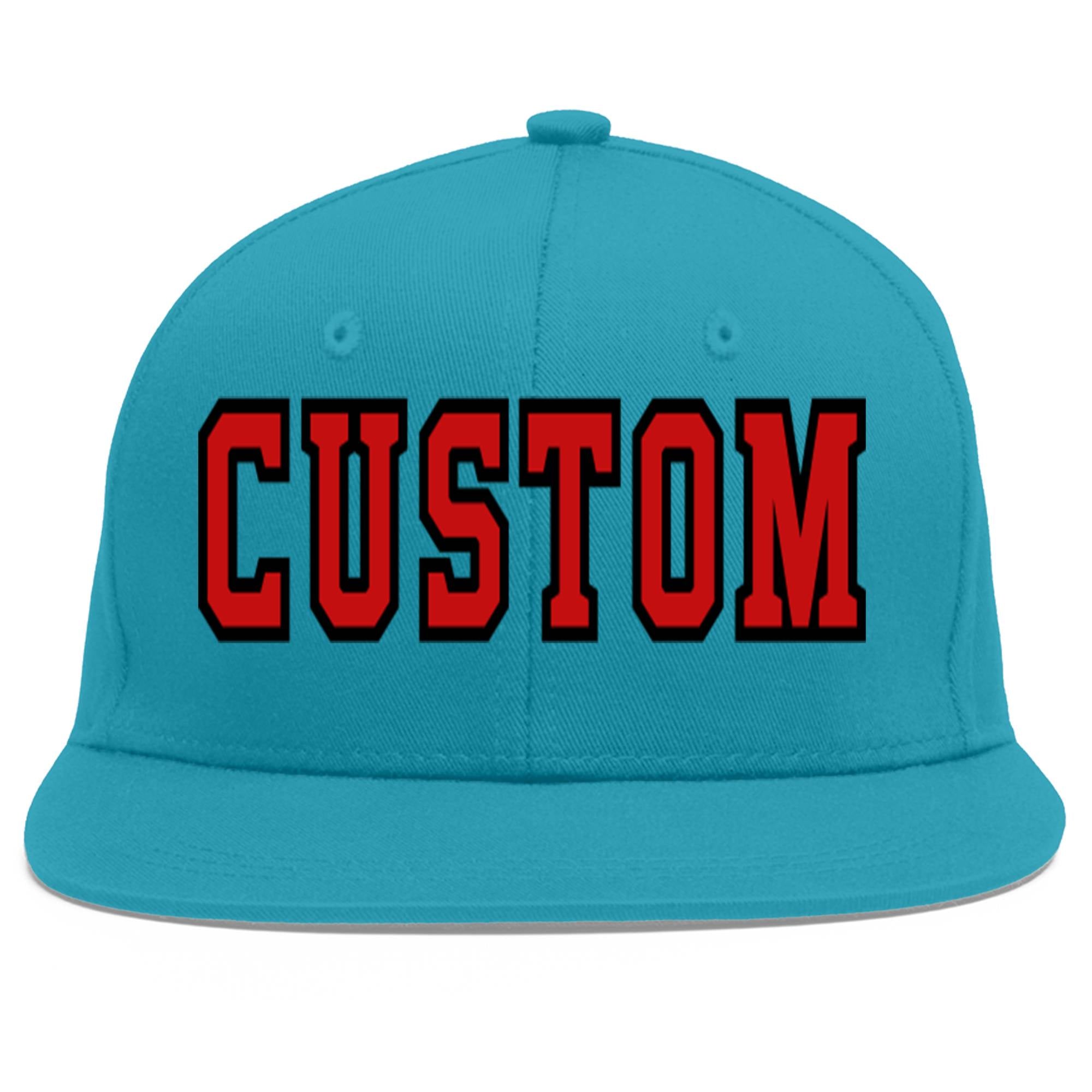 Custom Aqua Red-Black Flat Eaves Sport Baseball Cap