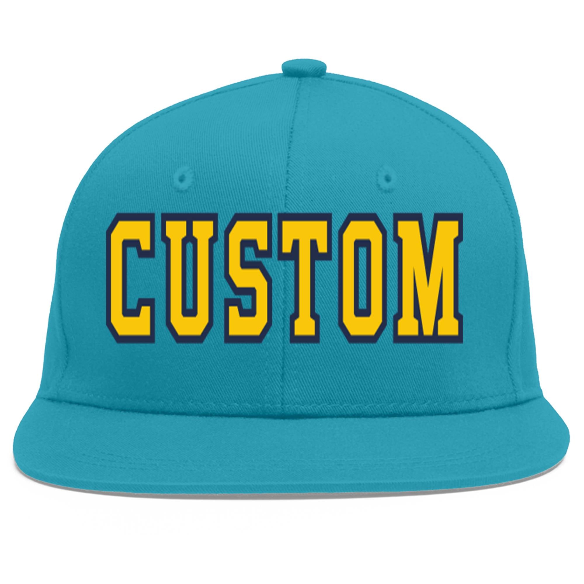 Casquette de baseball personnalisée Aqua Gold-Navy Flat Eaves Sport