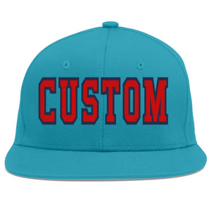 Custom Aqua Red-Navy Flat Eaves Sport Baseball Cap