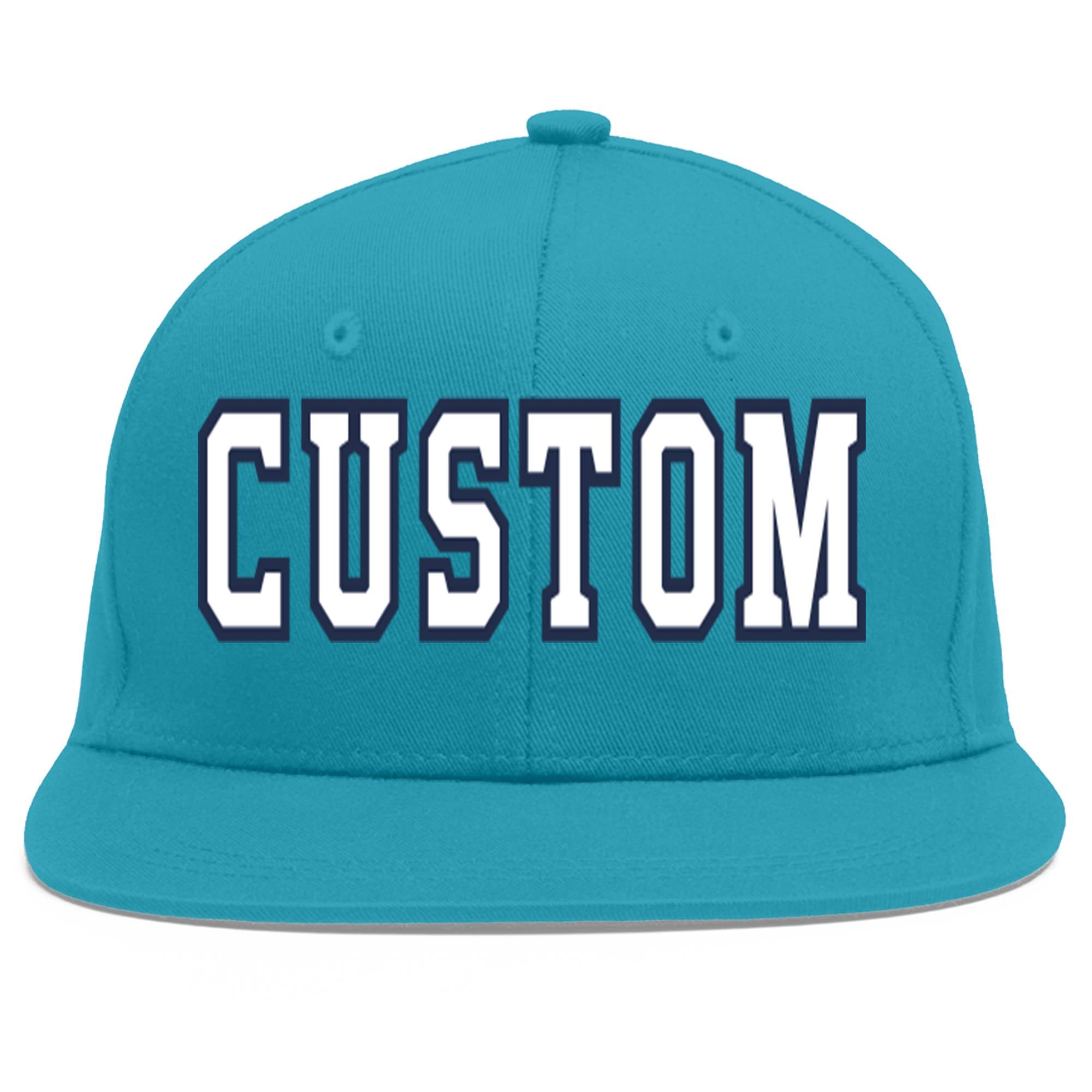 Casquette de baseball personnalisée Aqua White-Navy Flat Eaves Sport