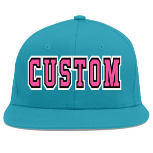 Custom Aqua Pink-Black Flat Eaves Sport Baseball Cap