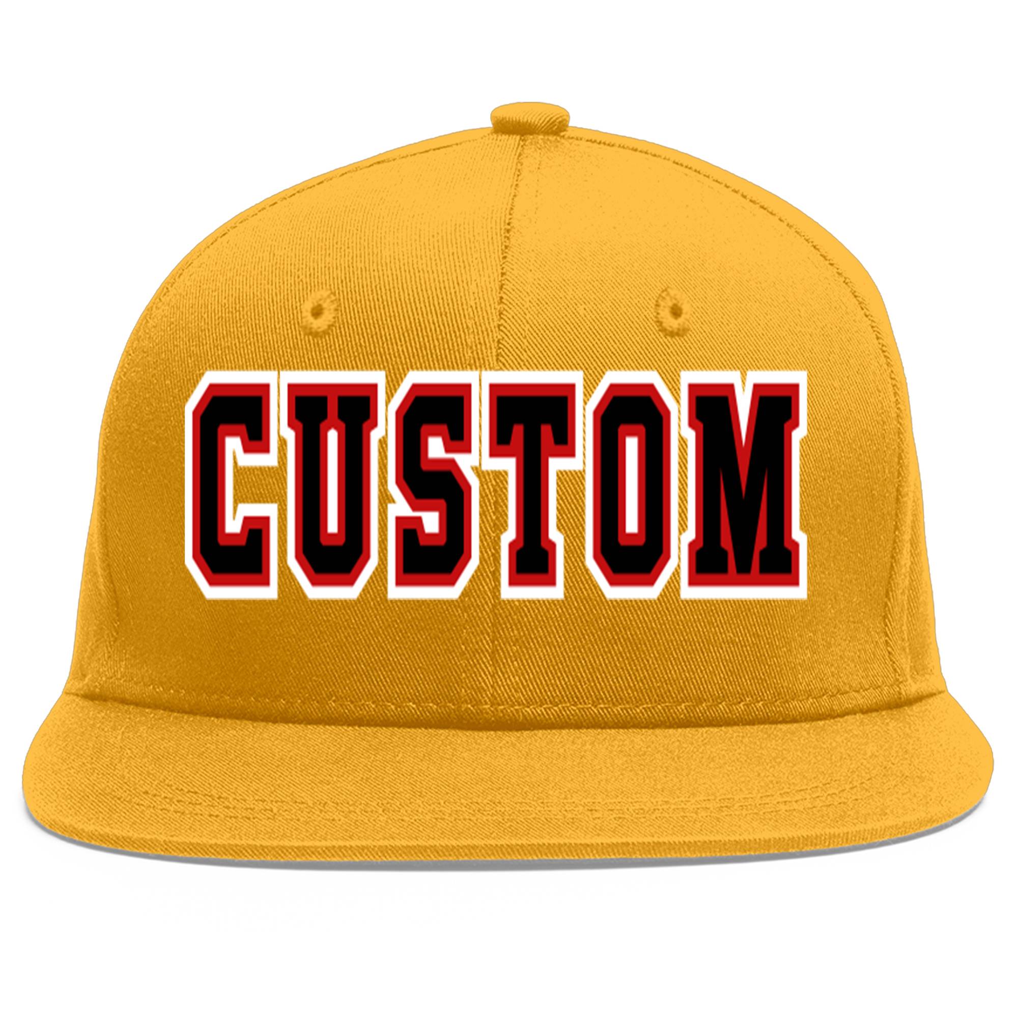 Custom Gold Black-Red Flat Eaves Sport Baseball Cap