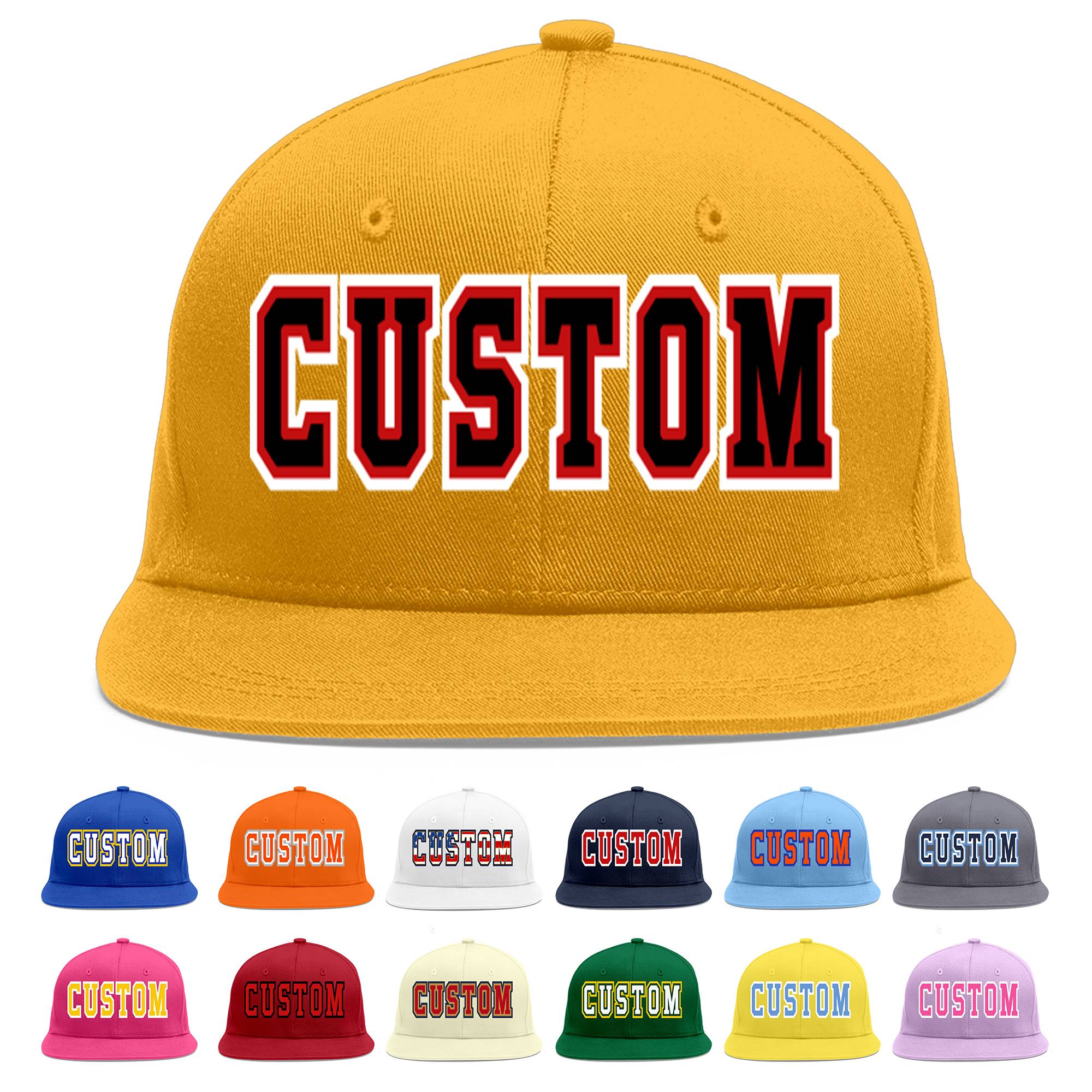 Custom Gold Black-Red Flat Eaves Sport Baseball Cap