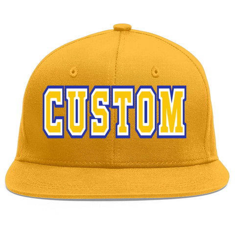Custom Gold Gold-White Flat Eaves Sport Baseball Cap