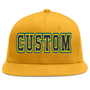 Custom Gold Navy-Gold Flat Eaves Sport Baseball Cap