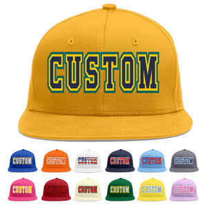 Custom Gold Navy-Gold Flat Eaves Sport Baseball Cap