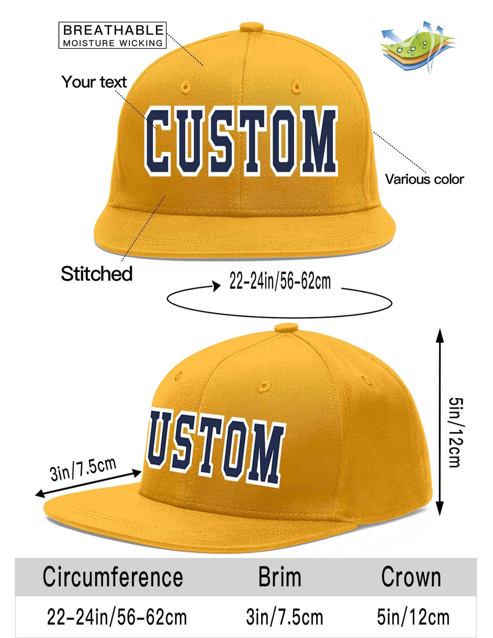 Custom Gold Navy-White Flat Eaves Sport Baseball Cap