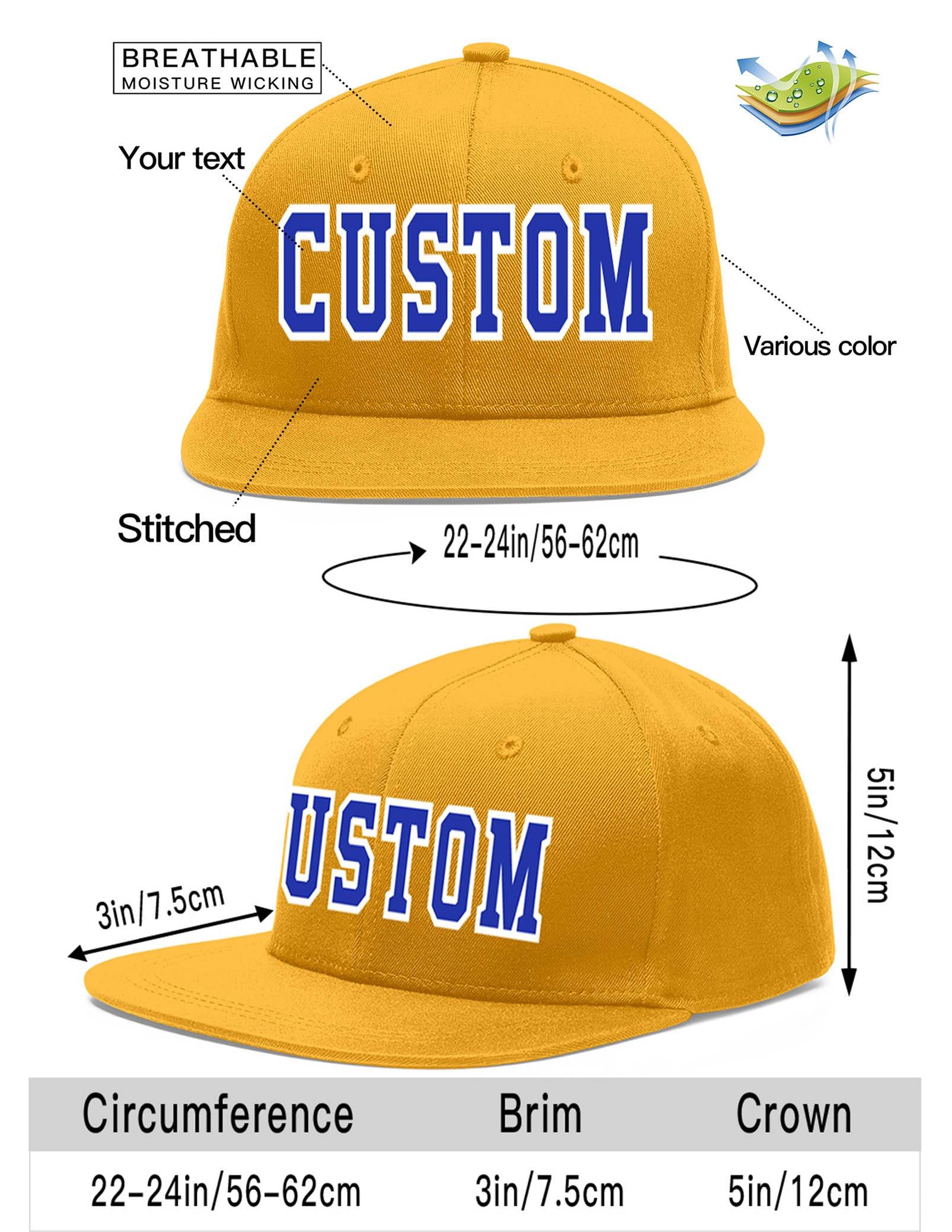 Custom Gold Royal-White Flat Eaves Sport Baseball Cap