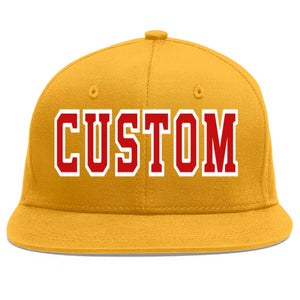 Custom Gold Red-White Flat Eaves Sport Baseball Cap