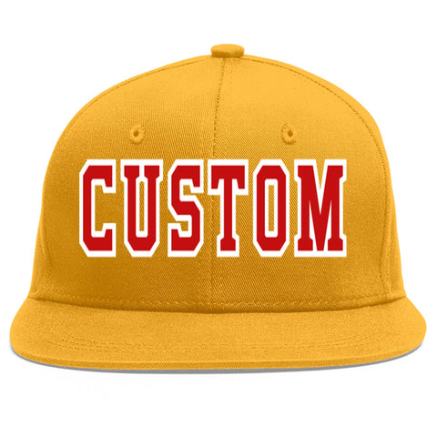 Custom Gold Red-White Flat Eaves Sport Baseball Cap