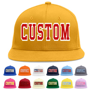 Custom Gold Red-White Flat Eaves Sport Baseball Cap