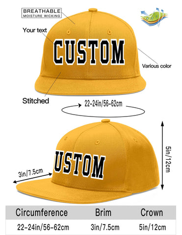 Custom Gold Black-White Flat Eaves Sport Baseball Cap