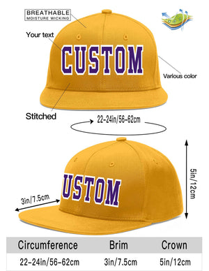 Custom Gold purple-White Flat Eaves Sport Baseball Cap