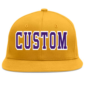 Custom Gold purple-White Flat Eaves Sport Baseball Cap