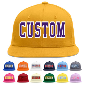 Custom Gold purple-White Flat Eaves Sport Baseball Cap