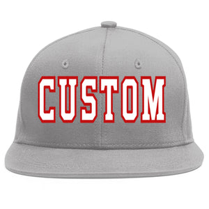 Custom Gray White-Red Flat Eaves Sport Baseball Cap