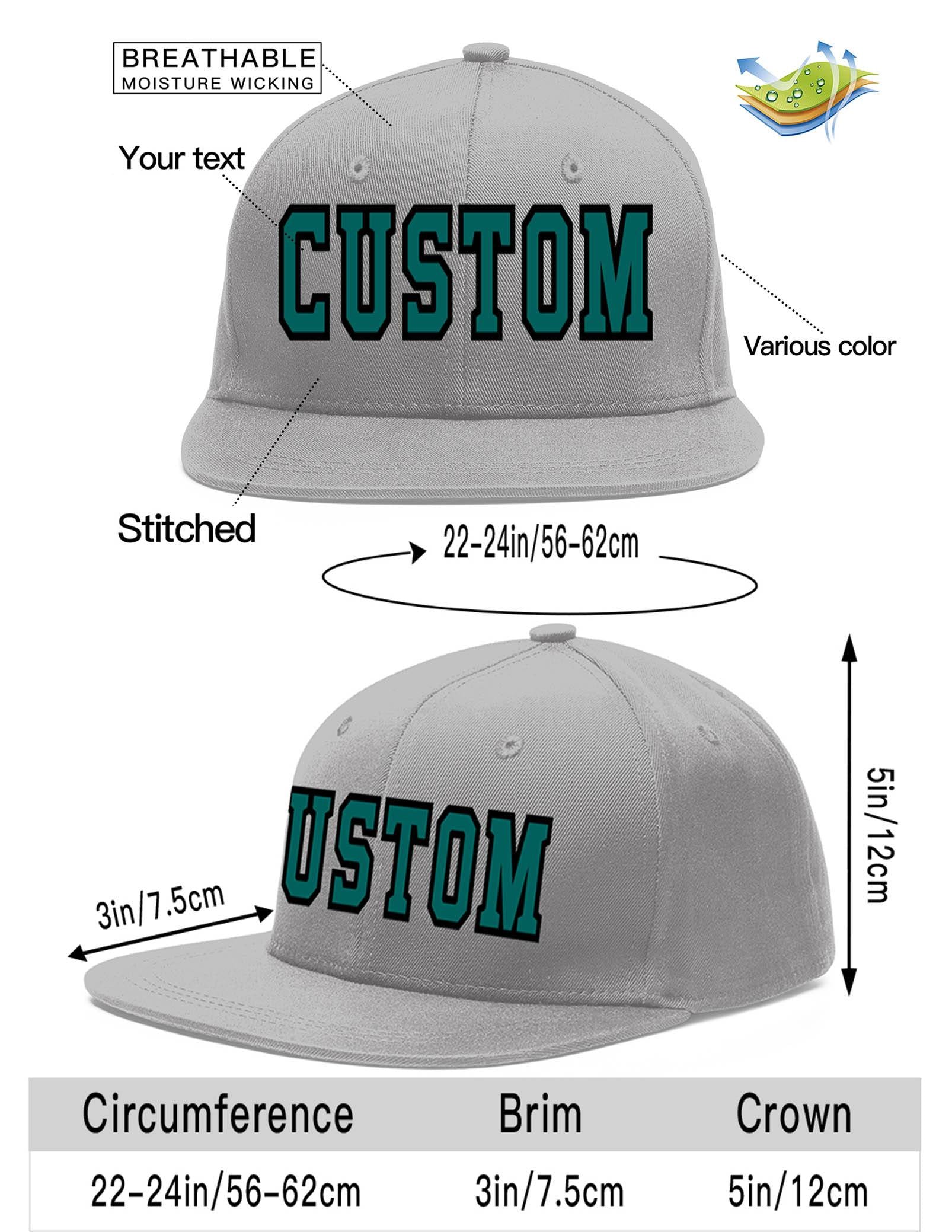 Custom Gray Aqua-Black Flat Eaves Sport Baseball Cap