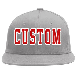 Custom Gray Red-White Flat Eaves Sport Baseball Cap